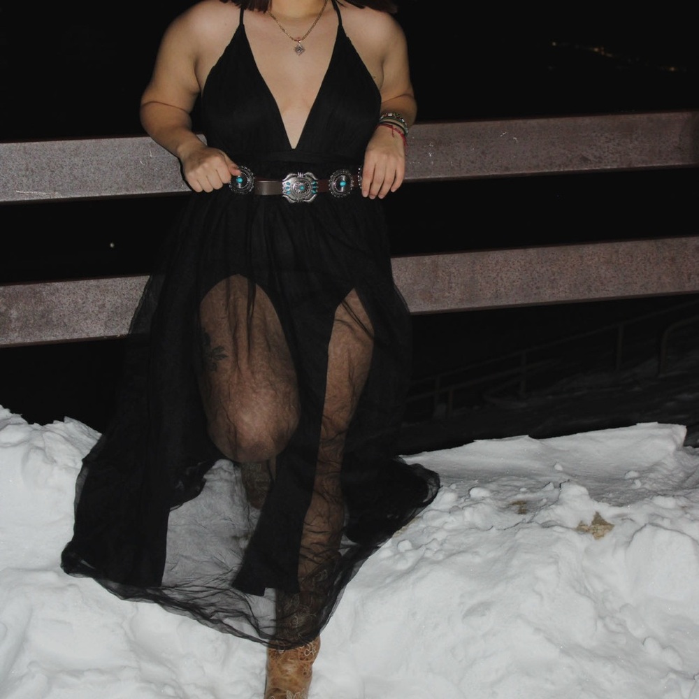 Black open leg dress